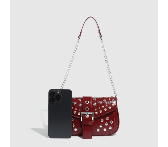 Hip-Pop/Rock solid color rivet PU shoulder bags