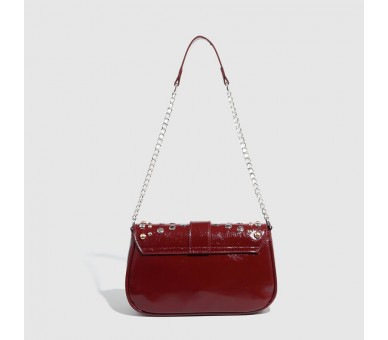 Hip-Pop/Rock solid color rivet PU shoulder bags