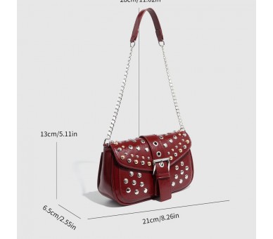 Hip-Pop/Rock solid color rivet PU shoulder bags