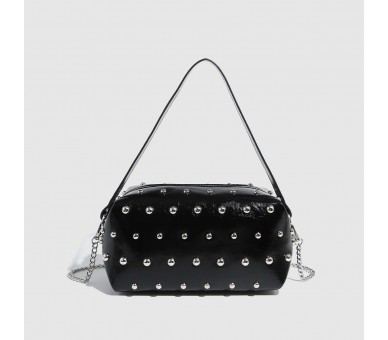 Simple hip-pop/rock solid PU handbag with rivet