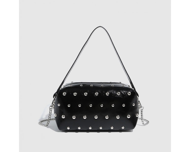 Simple hip-pop/rock solid PU handbag with rivet