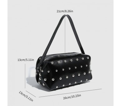 Simple hip-pop/rock solid PU handbag with rivet
