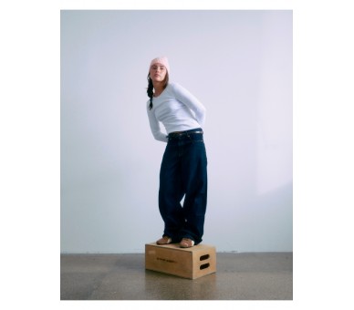 GRUNT: Jean taille basse bleu brut