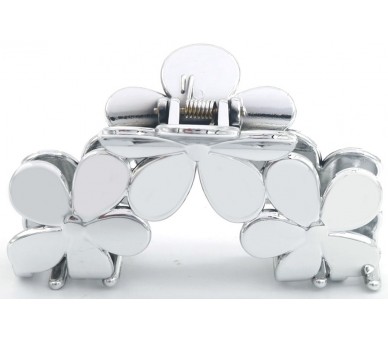 HAIR CLAW 9.5CM FLOWERS SILVER