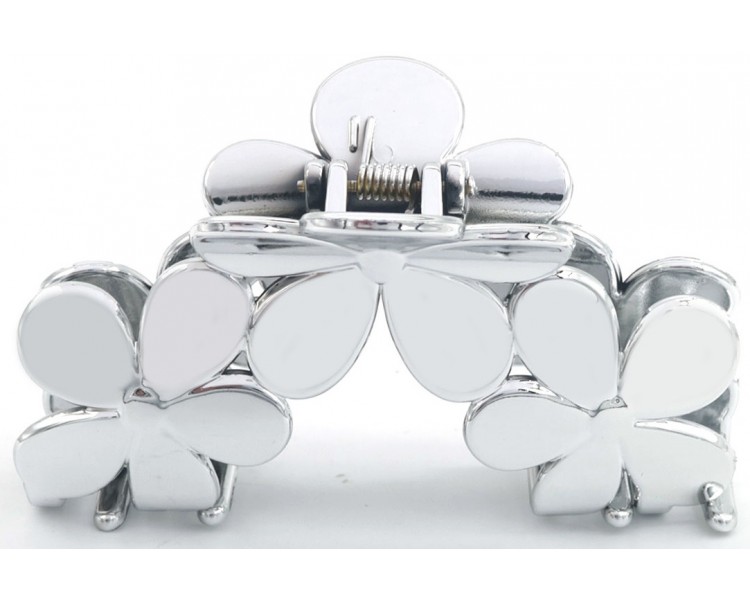 HAIR CLAW 9.5CM FLOWERS SILVER