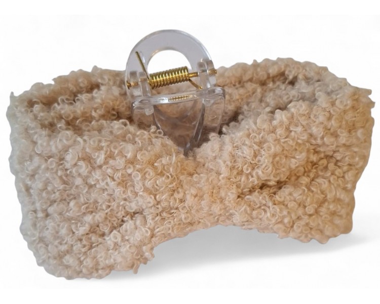 HAIR CLAW TEDDY BOW 10.5CM BEI