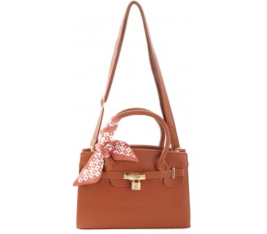 PU BAG WITH SCARF 28X20X9CM BR