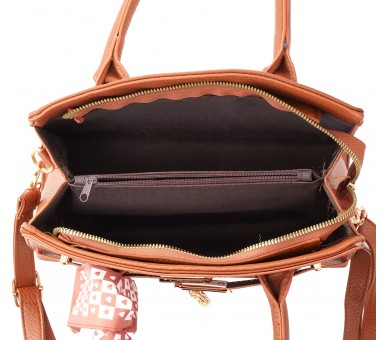 PU BAG WITH SCARF 28X20X9CM BR