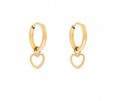 Small earrings with ribbed open heart pendant