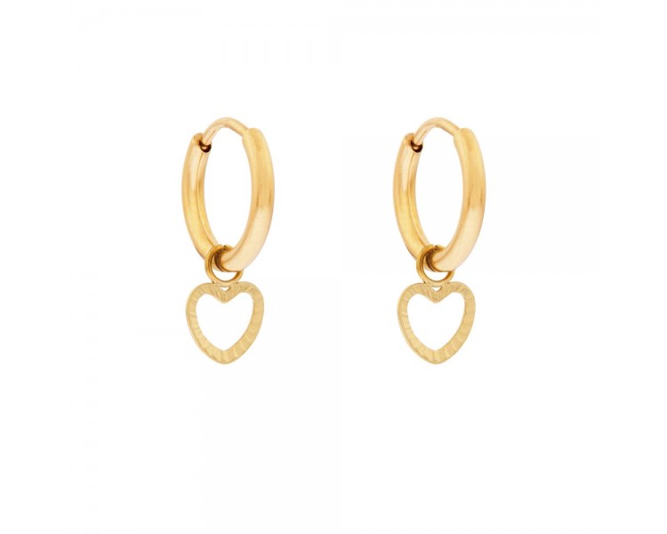 Small earrings with ribbed open heart pendant