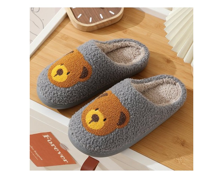 Pantoffels : Beer op grijze achtergrond