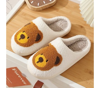 Pantoffels : Beer op beige achtergrond