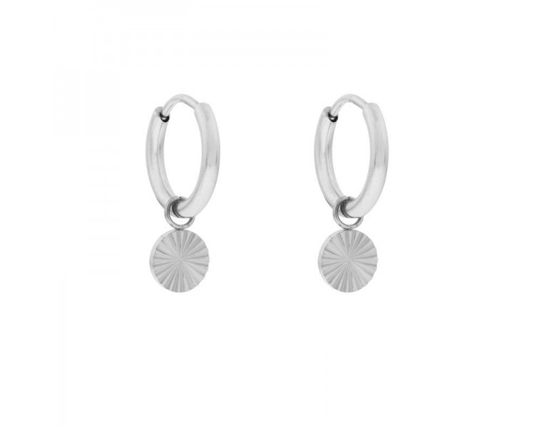 EARRINGS SMALL WITH PENDANT FLAMED COIN - SILVER