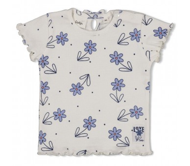 FEETJE : T-shirt rib AOP - Summer Denims Offwhite