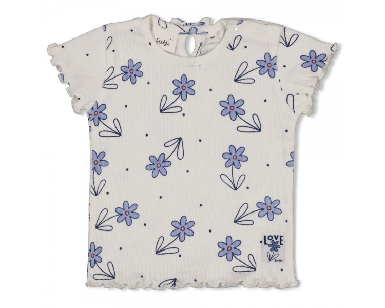 FEETJE : T-shirt côtelé AOP - Denim d'été Offwhit