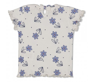 FEETJE : T-shirt côtelé AOP - Denim d'été Offwhit
