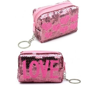 White glitter LOVE keychain pink