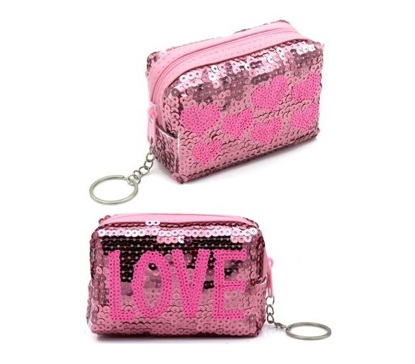 White glitter LOVE keychain pink