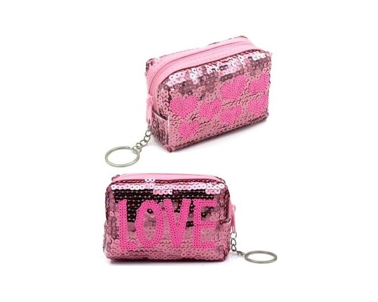 White glitter LOVE keychain pink