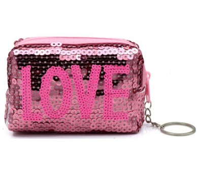 White glitter LOVE keychain pink