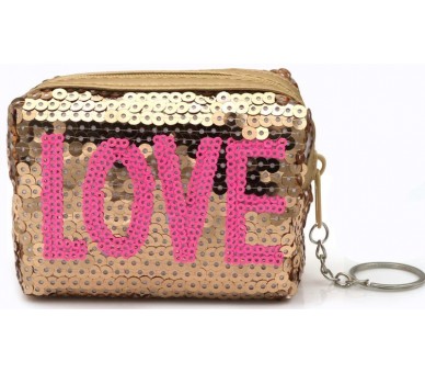 White glitter LOVE keychain gold