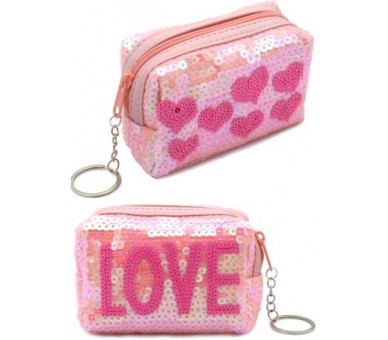 White glitter LOVE keychain light pink
