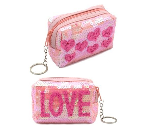 White glitter LOVE keychain light pink