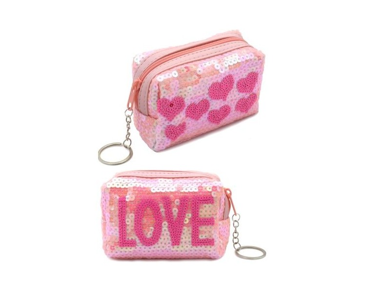 White glitter LOVE keychain light pink