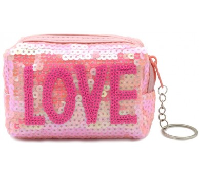 White glitter LOVE keychain light pink