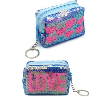White glitter LOVE keychain blue