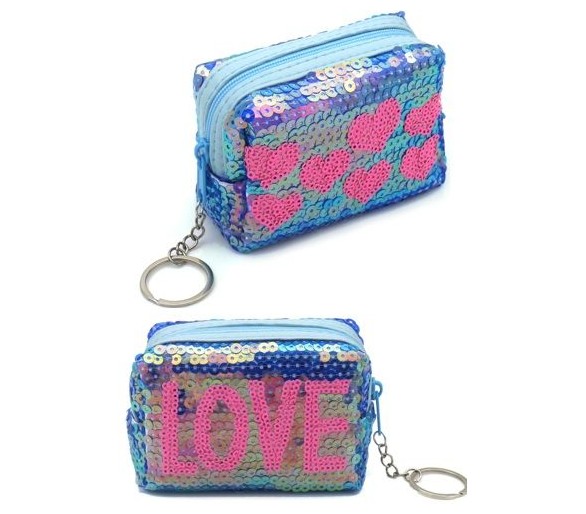 White glitter LOVE keychain blue