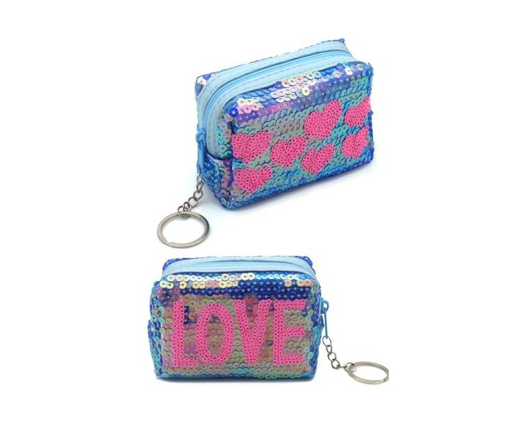 White glitter LOVE keychain blue