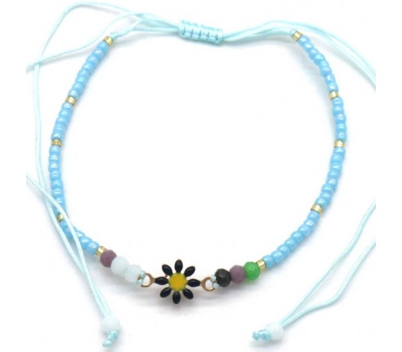 Anklet Glassbeads Flower Blue