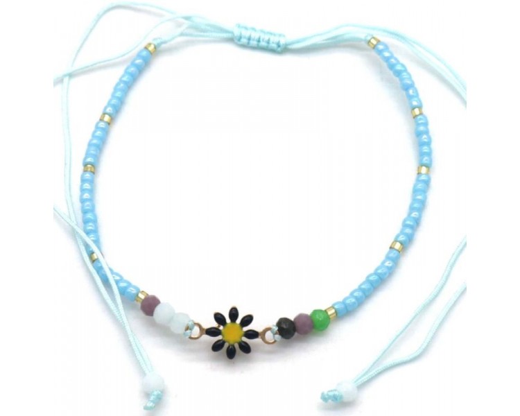 Anklet Glassbeads Flower Blue