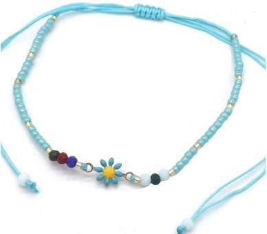 Anklet Glassbeads Flower Blue
