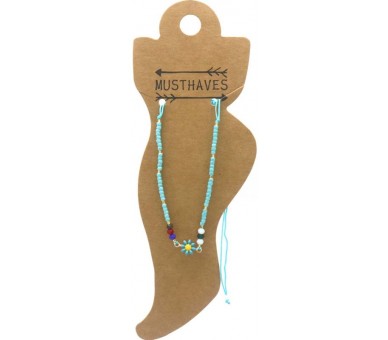Anklet Glassbeads Flower Blue