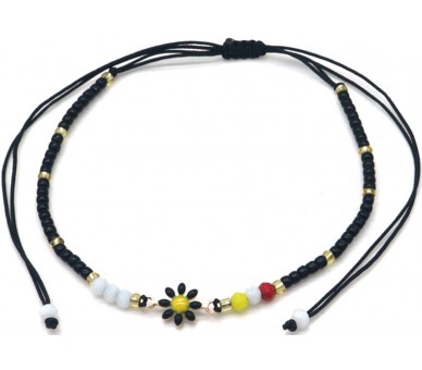 Anklet Glassbeads Flower black