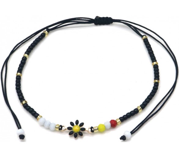 Anklet Glassbeads Flower black