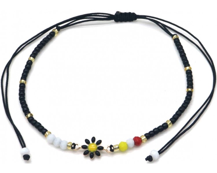 Anklet Glassbeads Flower black