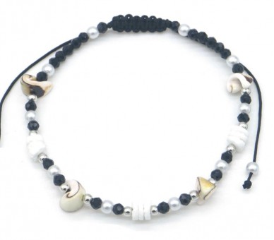 Anklet Glassbeads Flower black