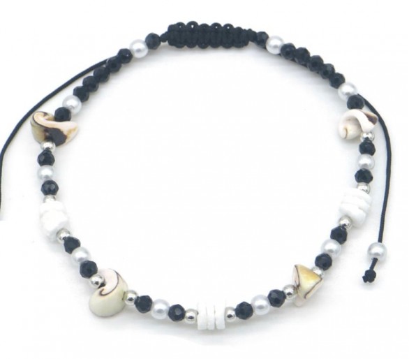 Anklet Glassbeads Flower black