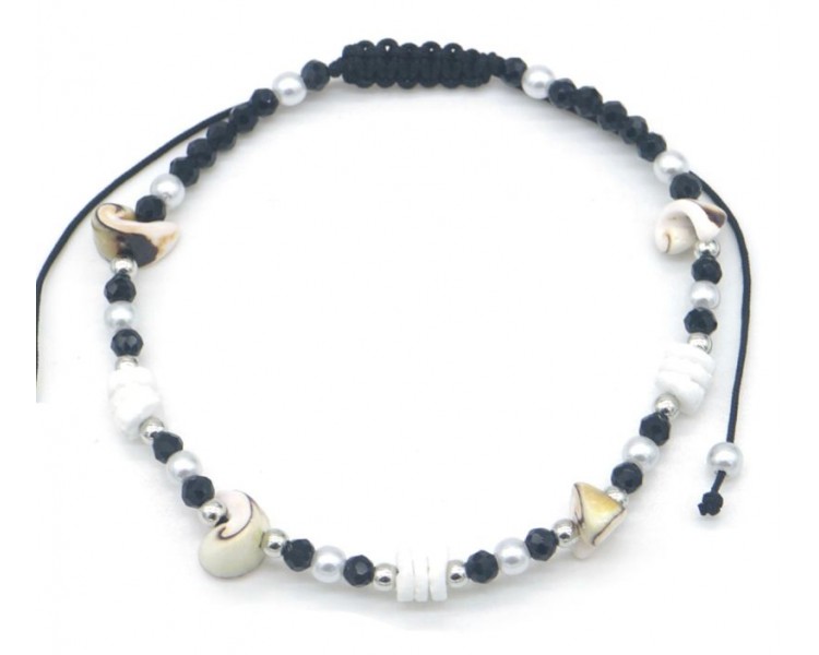 Anklet Glassbeads Flower black