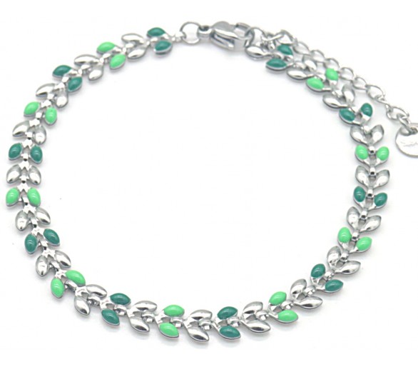 Steel Bracelet Leaves Green