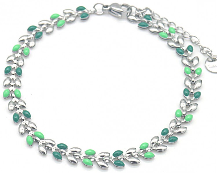 Steel Bracelet Leaves Green