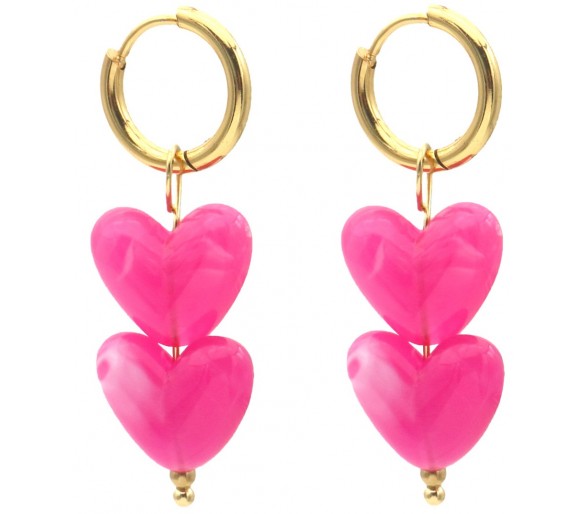 Steel Earrings 4cm Hearts Pink