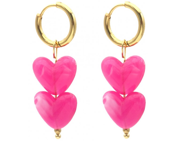 Steel Earrings 4cm Hearts Pink