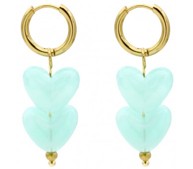 Steel Earrings 4cm Hearts Blue