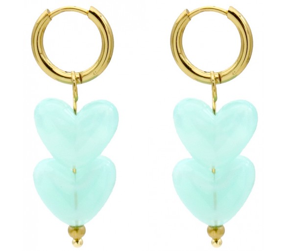 Steel Earrings 4cm Hearts Blue