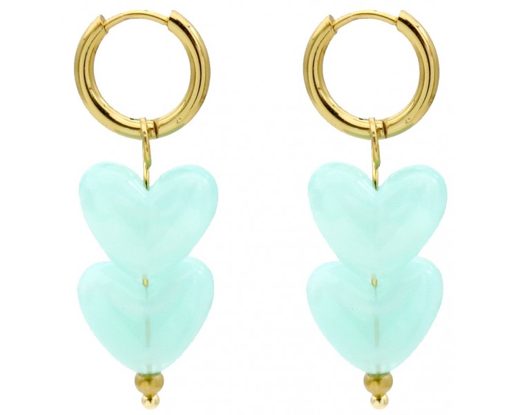 Steel Earrings 4cm Hearts Blue