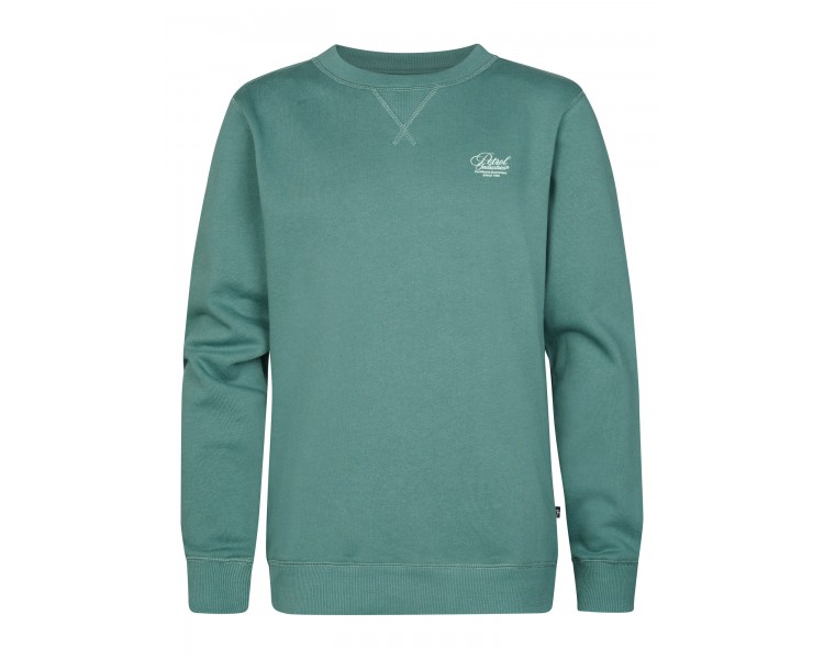 PETROL : Effen sweater met klein logo